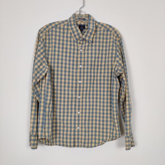 J. Crew Other - J. Crew Flex Washed Men's Button Down Plaid Shirt Yellow Blue Size Large Cotton